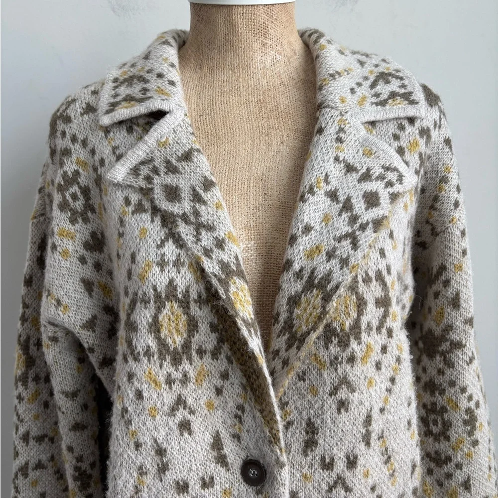 Free People Alpaca Wool Blend Nordic Knit Sweater Coat Cardigan Size L